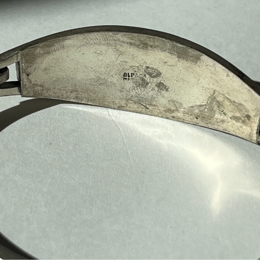 Vintage Alpaca Mexico Silver Abalone Inlay Hinge Bangle Bracelet - Picture 4 of 9